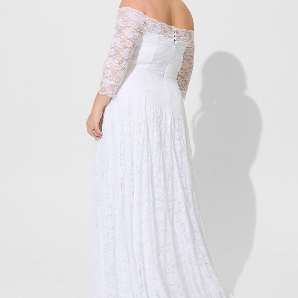 NWT Torrid White Lace Off Shoulder A-Line Wedding Dress size 14 - Picture 4 of 9